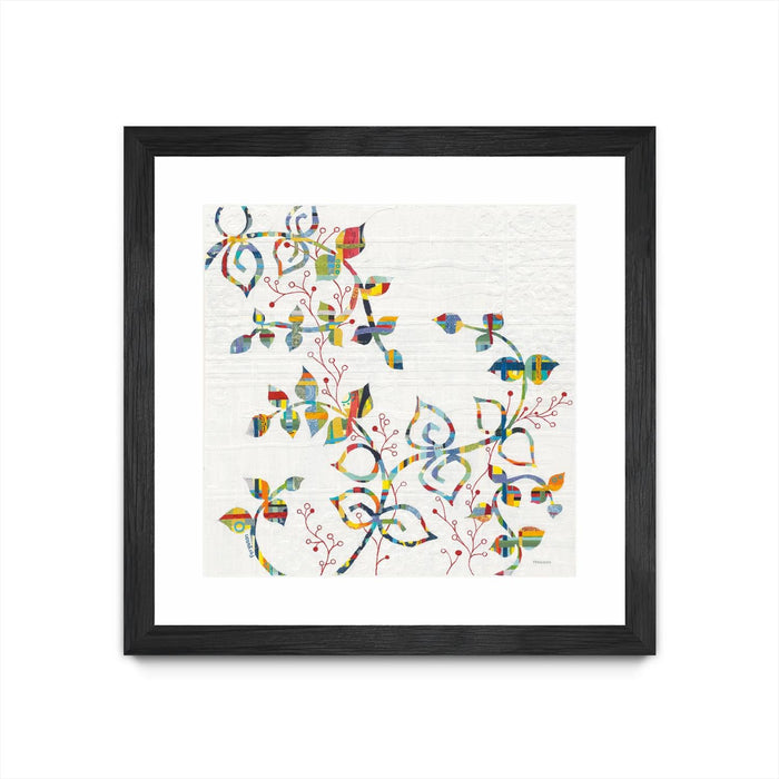 \"Rainbow Vines With Berries\" Matted and Framed Black 30x30 Wall Art