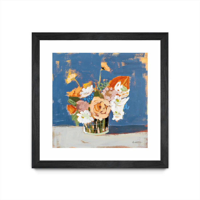 \"Peach And White Bouquet\" Matted and Framed Black 36x36 Wall Art