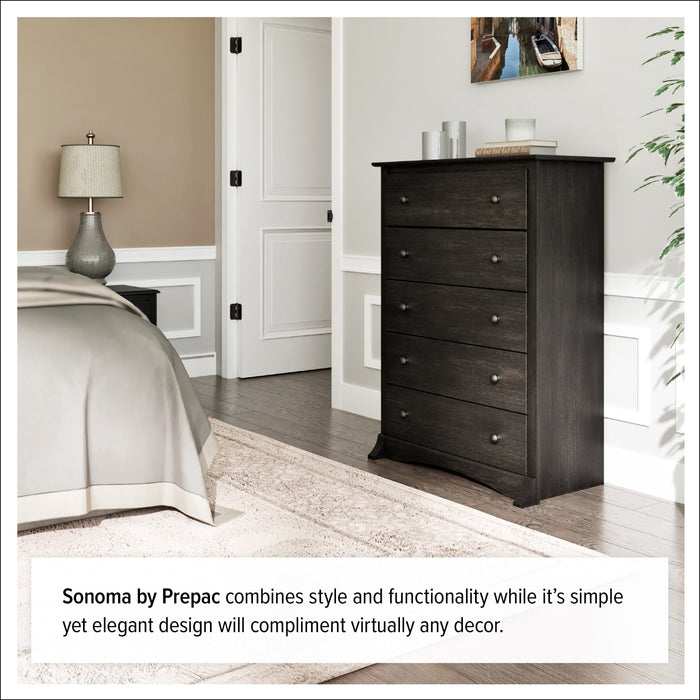 Jade 5-Drawer Chest - Washed Black