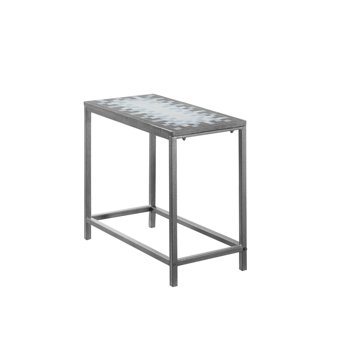 Grey Blue Tile Top Hammered Silver Accent Table