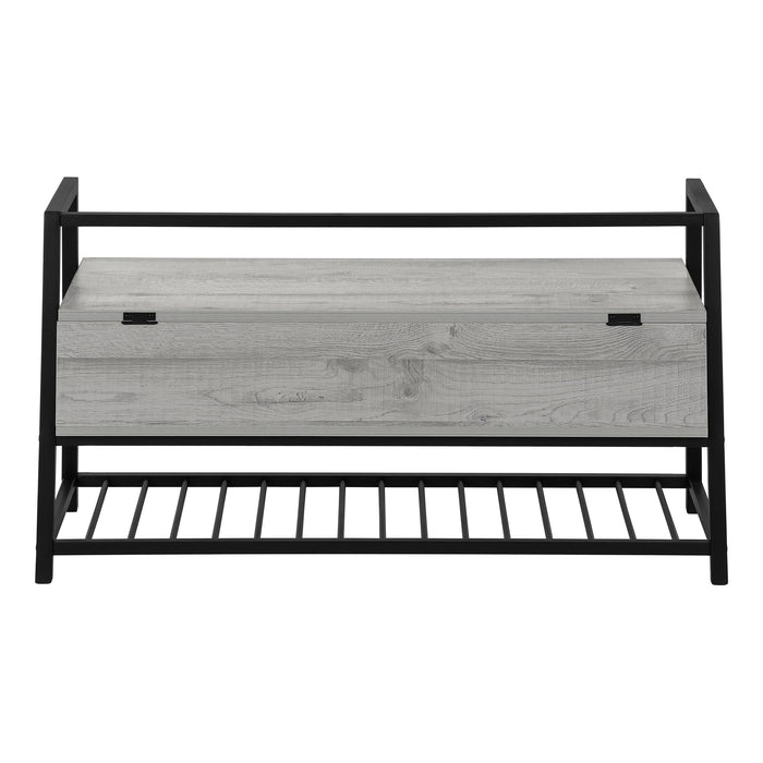 Grey Wood-Look and Black Metal Bench