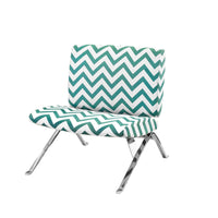 Teal Chevron Fabric and Chrome Metal Accent Chair