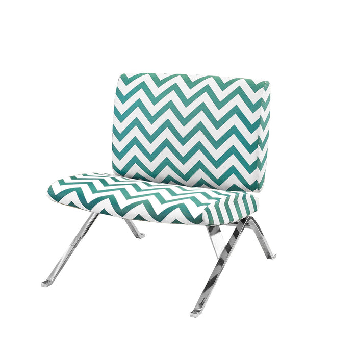 Teal Chevron Fabric and Chrome Metal Accent Chair