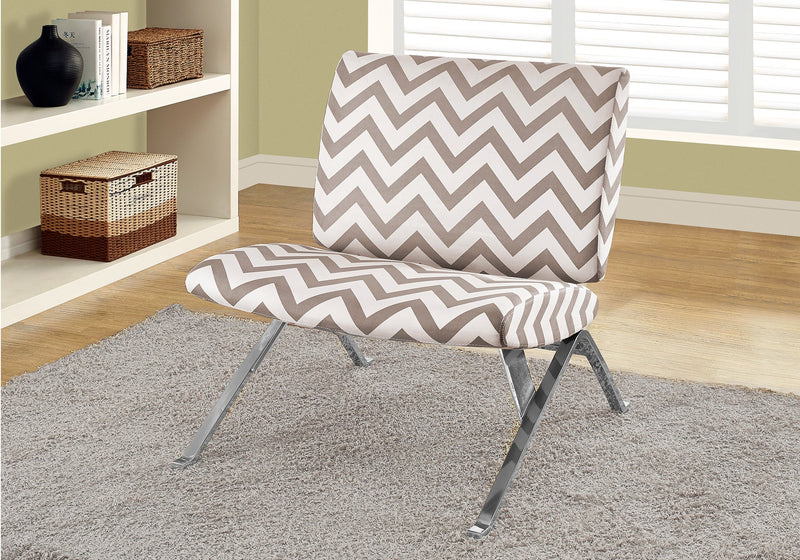 Dark Taupe Chevron with Chrome Metal Accent Chair