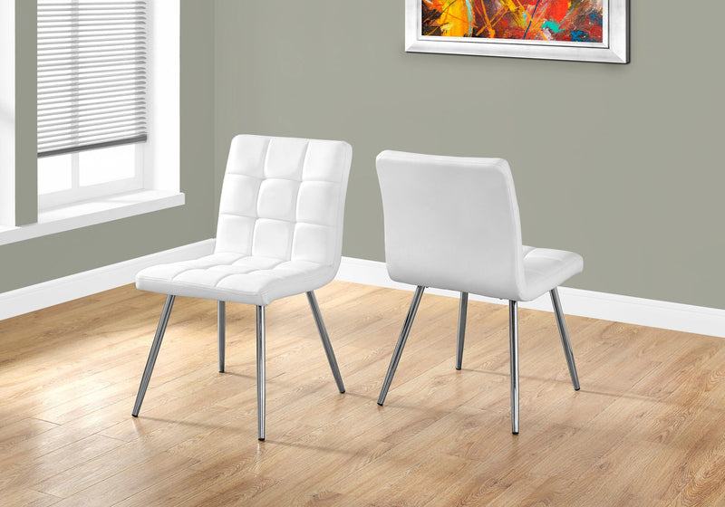 2pcs White Leather-look Chrome Dining Chair