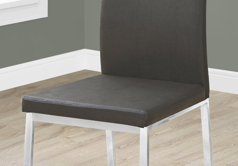 2pcs Grey Leather-look Chrome Dining Chair