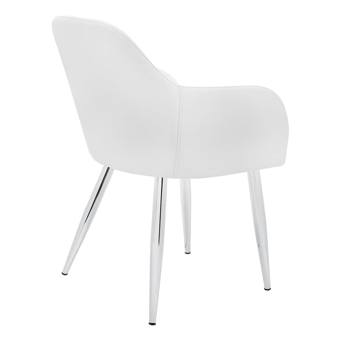 Set Of 2 White Leather-look Chrome Metal Dining Chair