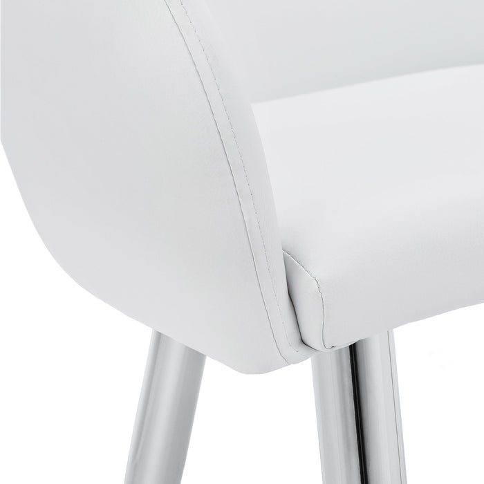 Set Of 2 White Leather-look Chrome Metal Dining Chair