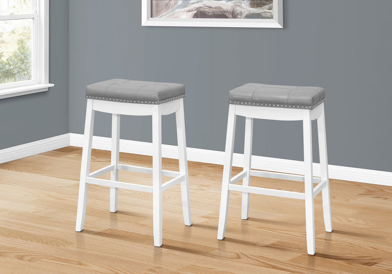White Grey Leather-Look Silver Bar Stool - Set of 2 