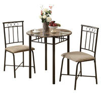 3pcs Set Espresso Marble Bronze Metal Dining Set