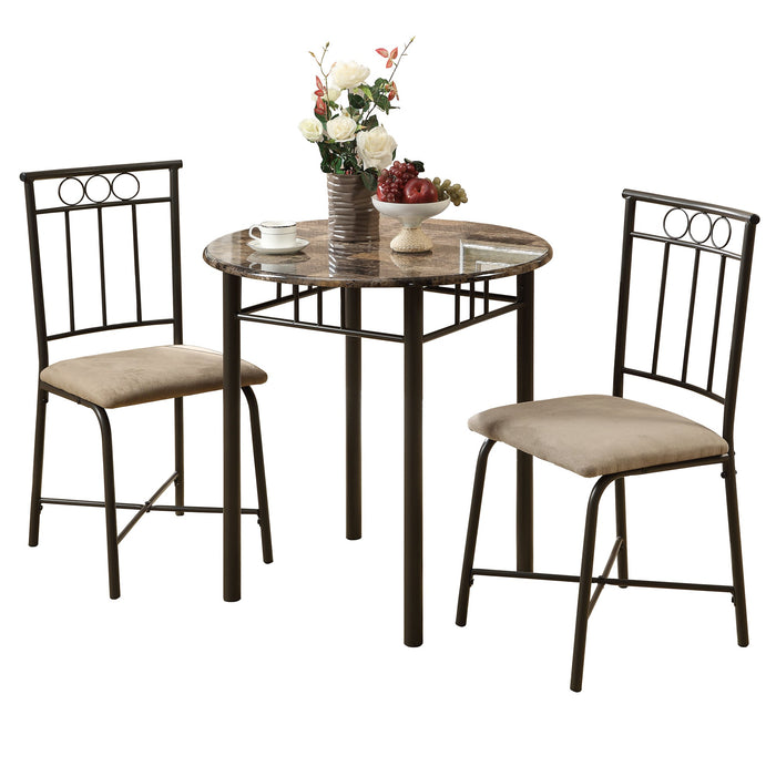 3pcs Set Espresso Marble Bronze Metal Dining Set