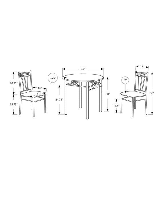 3pcs Set Espresso Silver Metal Dining Set