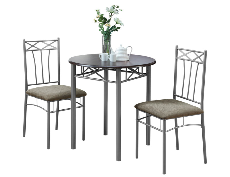 3pcs Set Espresso Silver Metal Dining Set