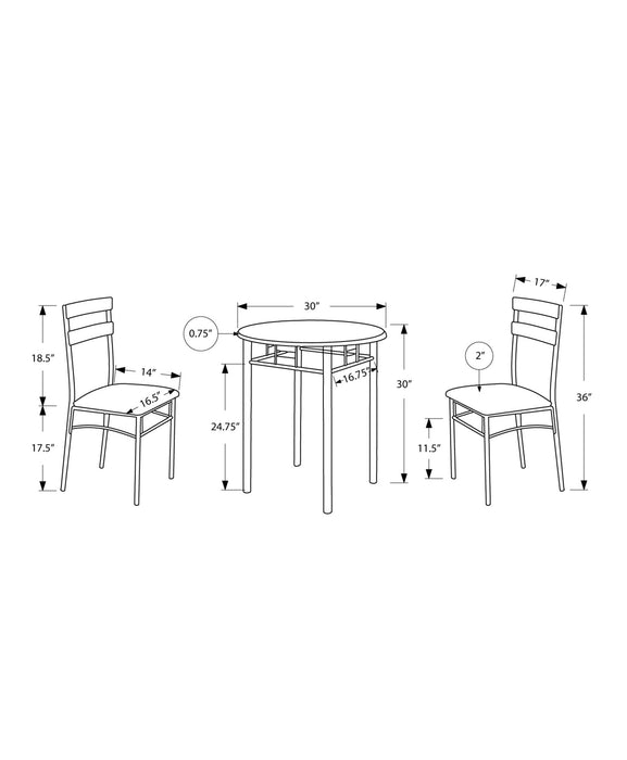 3pcs Set Black Silver Metal Dining Set