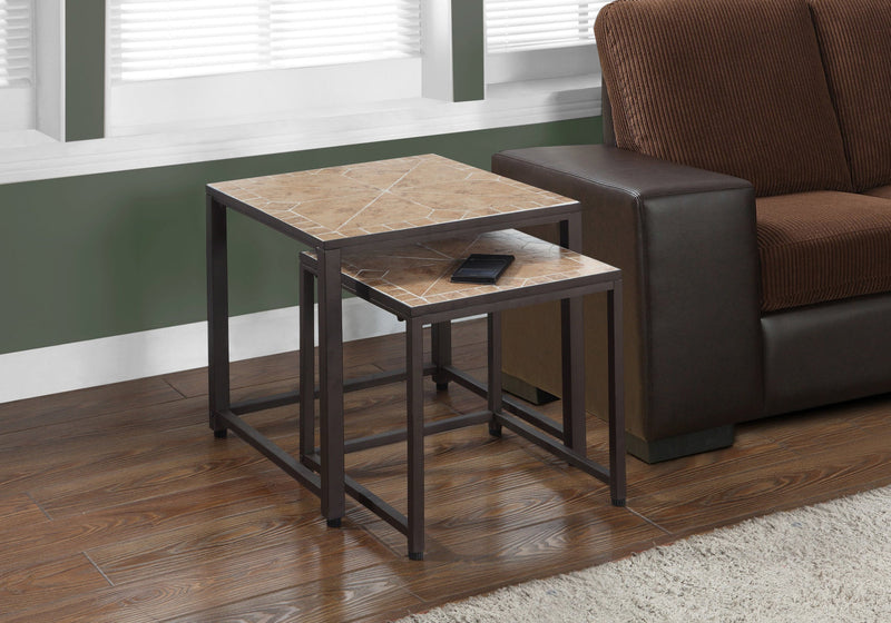 2pcs Set Terracotta Tile Top Brown Nesting Table