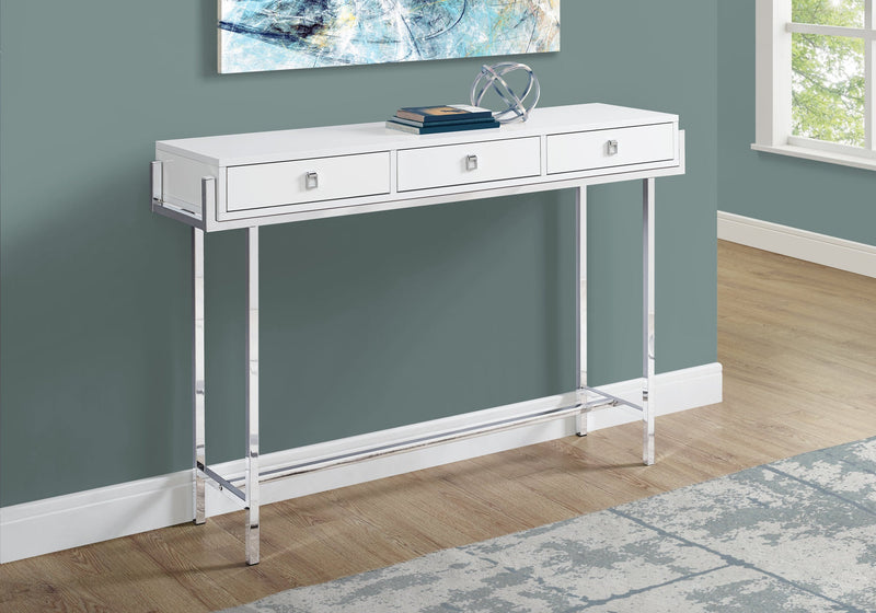 Glossy White Chrome Metal Accent Table
