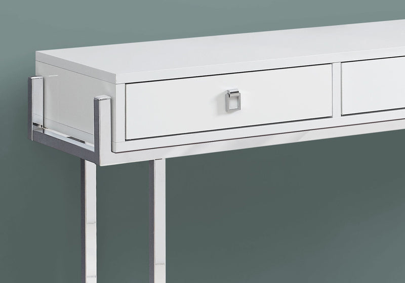 Glossy White Chrome Metal Accent Table