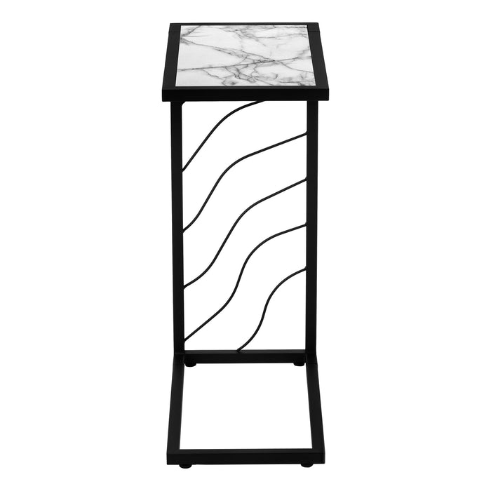 White Marble-look Black Metal Accent Table