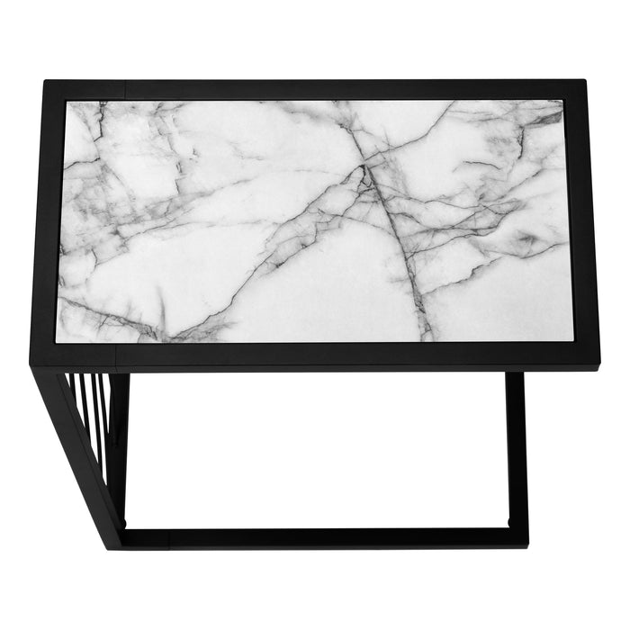 White Marble-look Black Metal Accent Table
