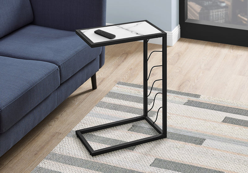 White Marble-look Black Metal Accent Table