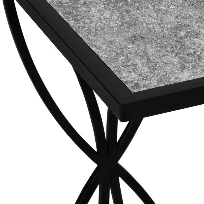 Grey Stone-look Black Metal Accent Table