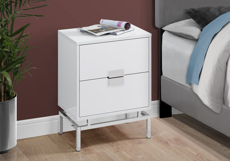 Glossy White Chrome Metal Accent Table