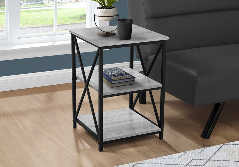 Grey Wood-look Black Metal Side Table Nightstand Table