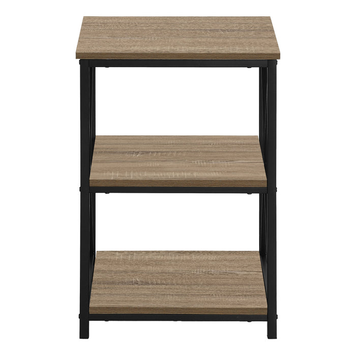 Dark Taupe Wood-look Black Metal Side Table Nightstand