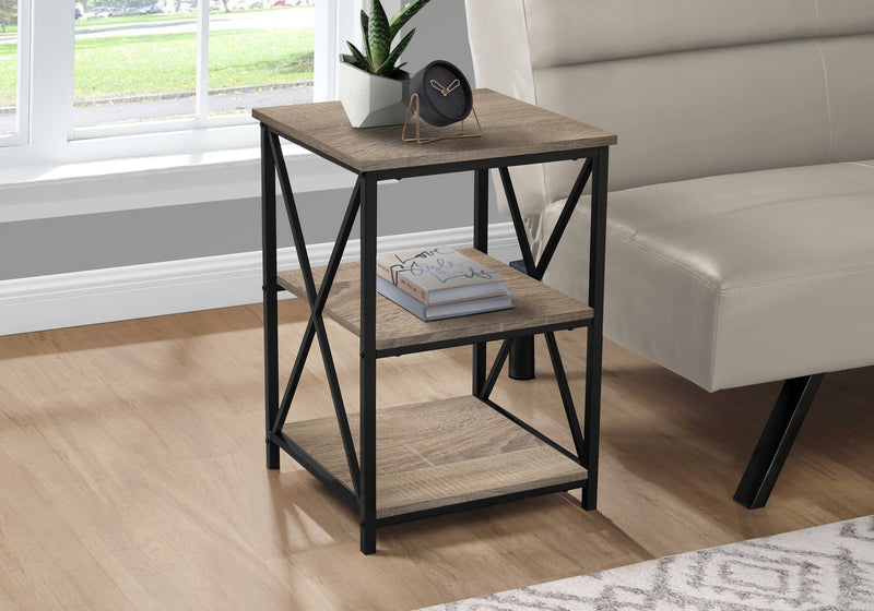 Dark Taupe Wood-look Black Metal Side Table Nightstand