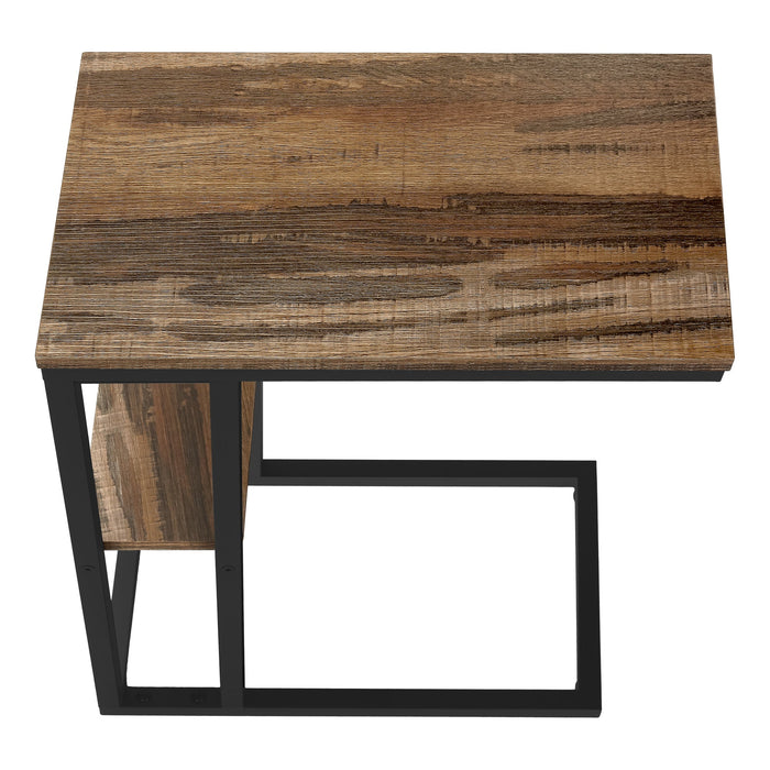 Medium Brown Reclaimed Wood-look black Metal Side Table