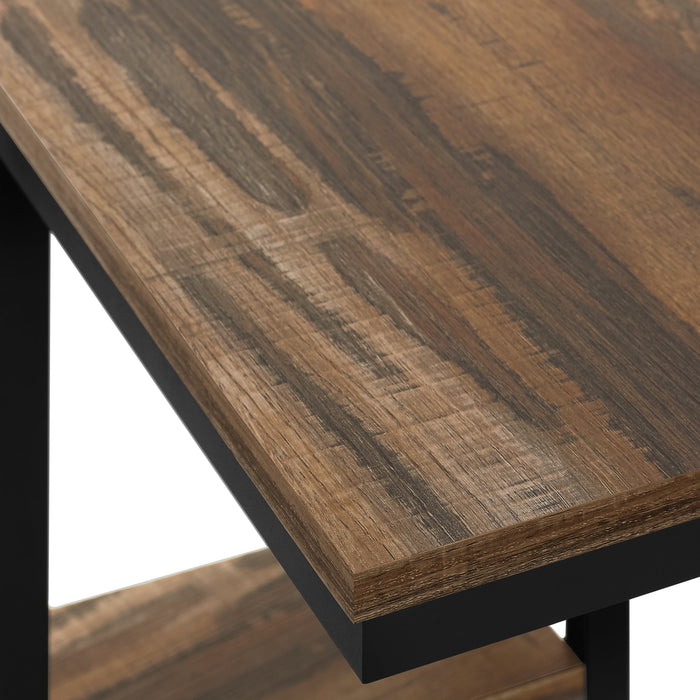 Medium Brown Reclaimed Wood-look black Metal Side Table