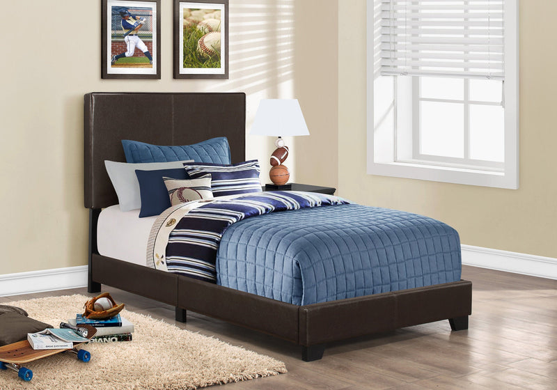 Twin Size Dark Brown Leather-look Bed