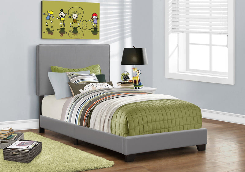 Twin Size Grey Leather-look Bed