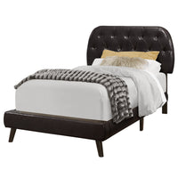 Twin Size Brown Leather-look With Wood Legs Bed