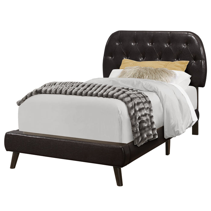 Twin Size Brown Leather-look With Wood Legs Bed
