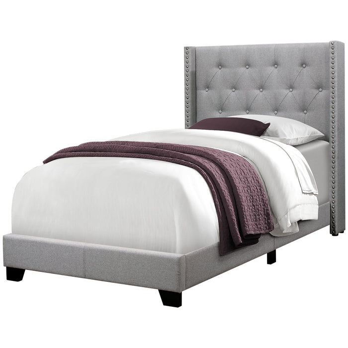 Twin Size Grey Linen with Chrome Trim Bed