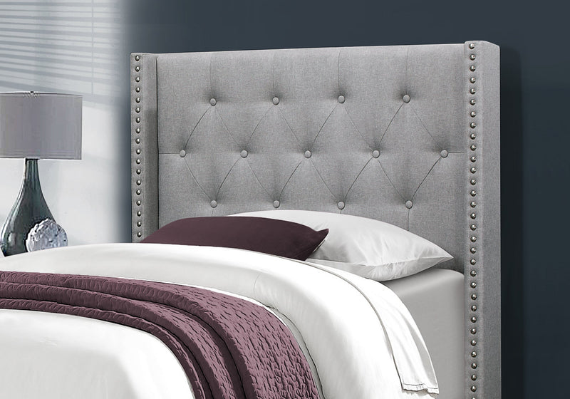Twin Size Grey Linen with Chrome Trim Bed