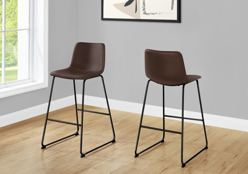 Curved Backrest Brown Leather-look Black Bar Stool