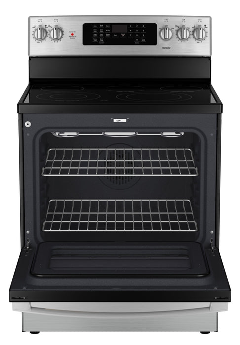 GE 5 Cu. Ft. Electric Range with True European Convection and Air Fry - Stainless Steel - JCB840STSS 