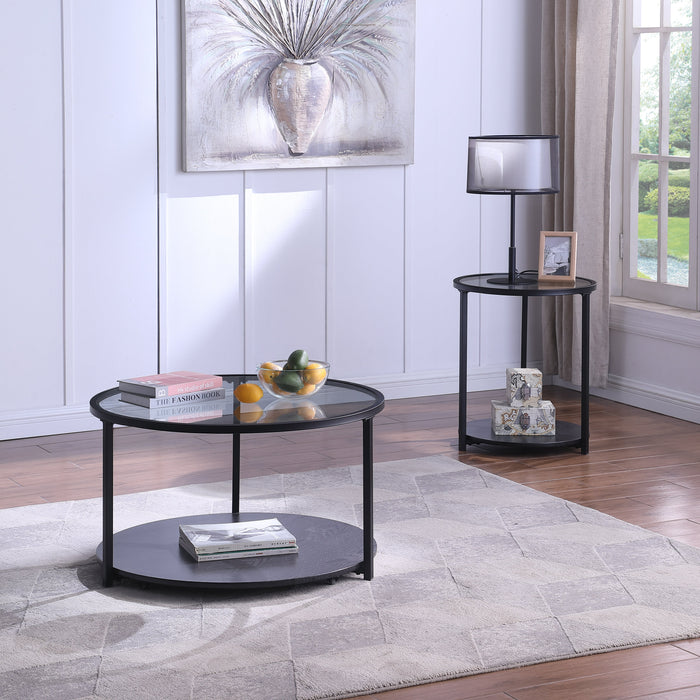 Kendal 31.5\" Modern Round Glass Top Coffee Table - Black