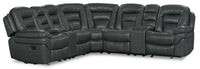 Leo 7-Piece Leather-Look Fabric Reclining Sectional with Storage Consoles and Cupholders - Grey 
