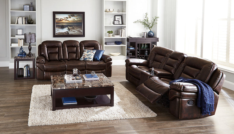 Leo 87.5\" Genuine Leather Power Reclining Sofa - Walnut Brown 