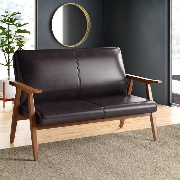 Manhattan Comfort Archduke 51.2\" Faux Leather Loveseat - Black & Amber