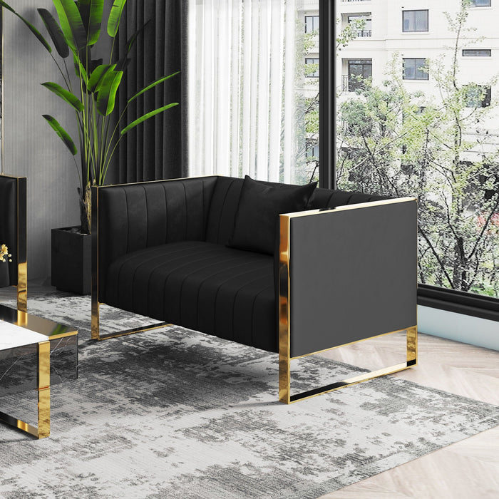Manhattan Comfort Trillium 57.48\" Velvet Loveseat - Black & Gold