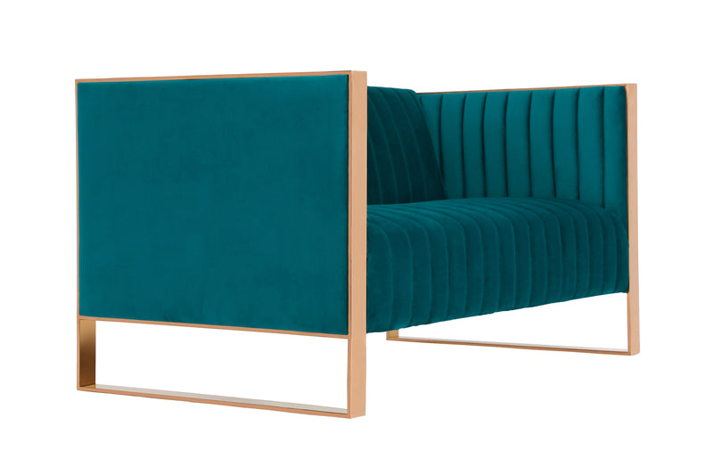 Manhattan Comfort Trillium 57.48\" Velvet Loveseat - Aqua Blue & Gold