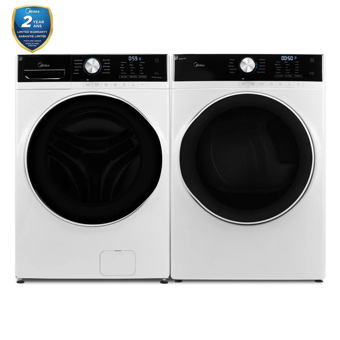 Midea 5.2 Cu. Ft. Front-Load Washer and 8 Cu. Ft. Electric Dryer - White
