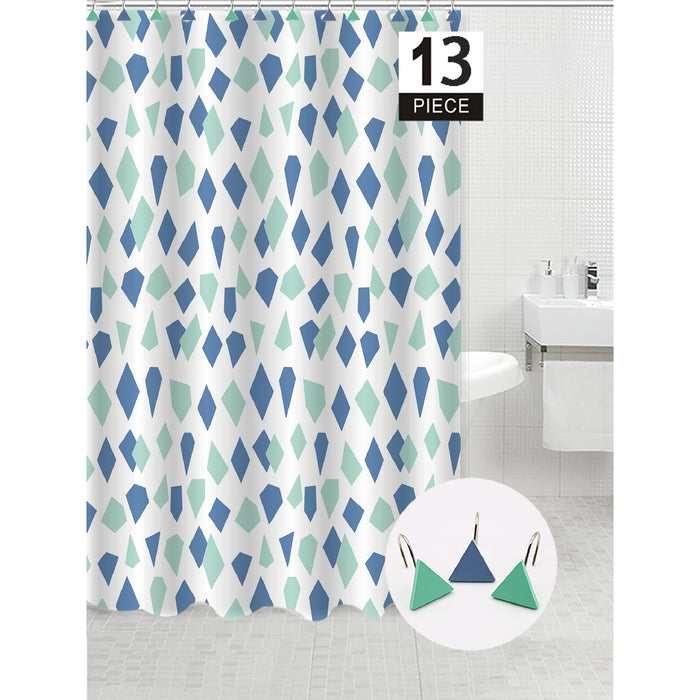 Peva Shower Curtain With 12 Polyresin Hooks Diamond