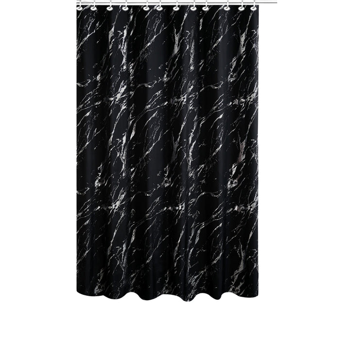 Polyester Silver Foil Marble Printed Shower Curtain Black