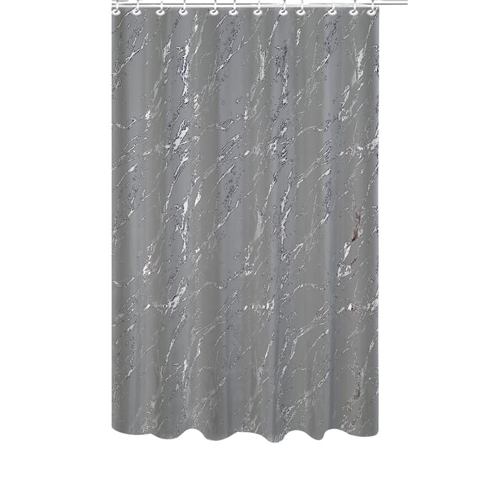 Polyester Silver Foil Marble Printed Shower Curtain Grey