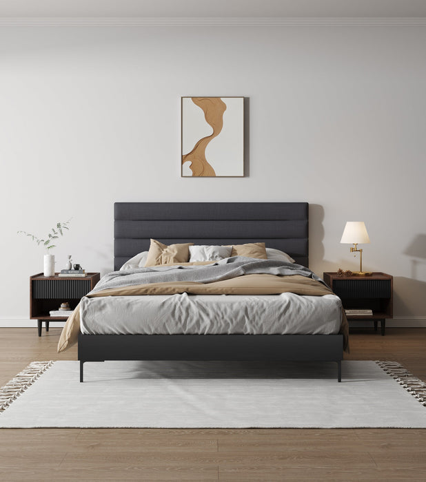 Manhattan Comfort Duane Modern Ribbed Nightstand with Full Extension Drawer - Dark Brown & Black